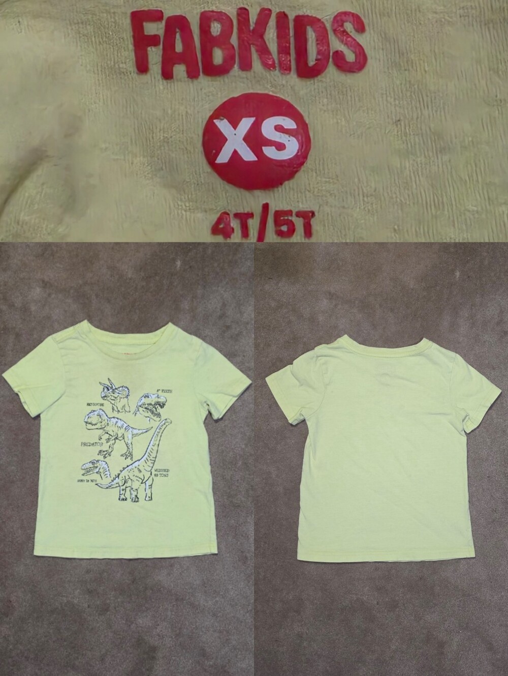 Fabkids Yellow Dino Print Tee Sz 4T/5T